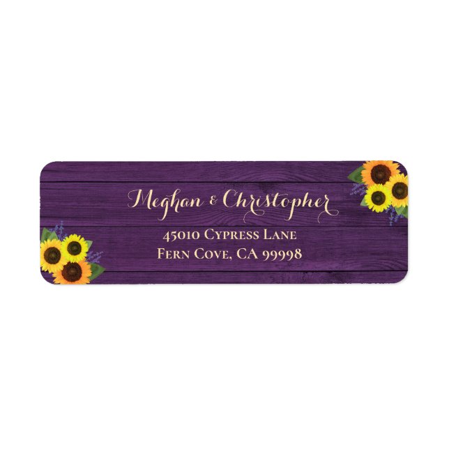 Rustic Purple Sunflowers Wedding Return Address Label (Front)