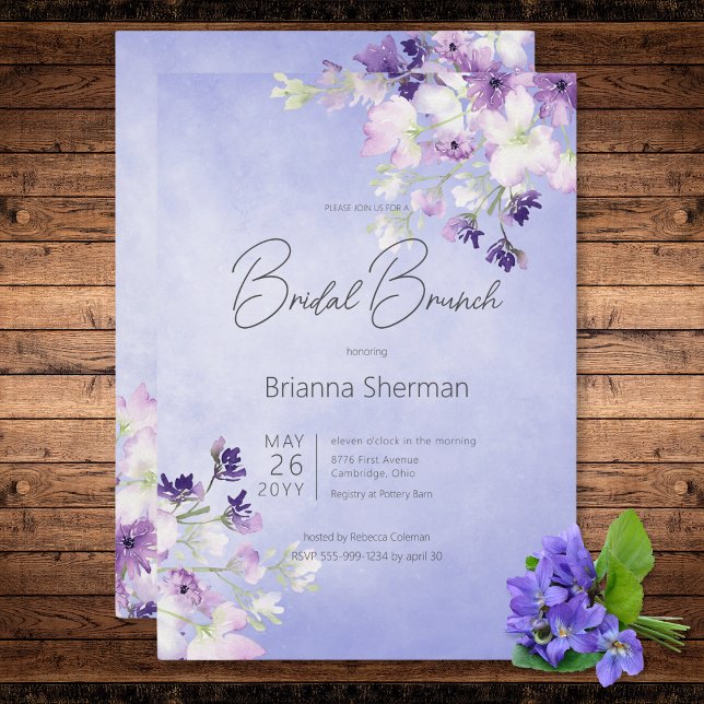 Rustic Purple Watercolor Floral Bridal Brunch Invitation (Rustic Purple Watercolor Floral Bridal Brunch Invitation)