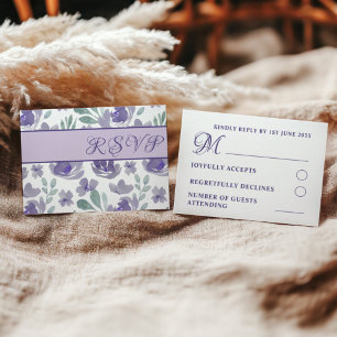 Rustic Purple Watercolor Floral Wedding RSVP Card