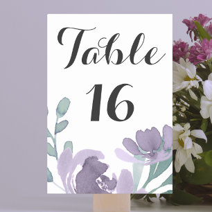 Rustic Purple Watercolor Floral Wedding Table Number