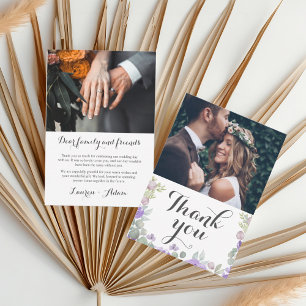 Rustic Purple Watercolor Floral Wedding Thank You Card
