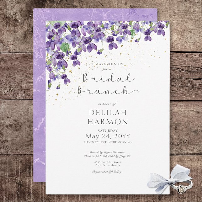 Rustic Purple Watercolor Violets Bridal Brunch Invitation (Rustic Purple Watercolor Violets Bridal Brunch Invitation)