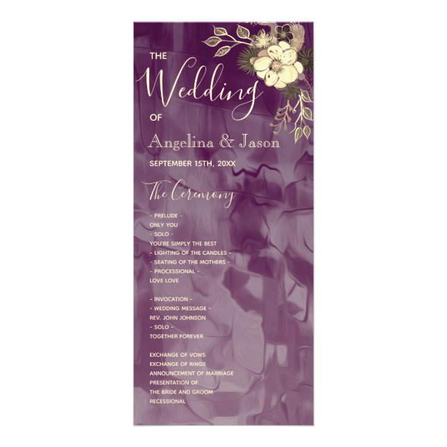 Rustic Purple Wedding Program Rack Card (Front)