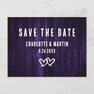 Rustic Purple Wedding Save The Date Postcard
