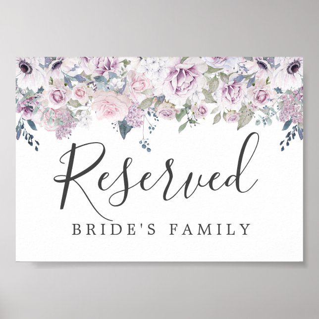 Rustic Purple White Floral Wedding Reserved Sign (Front)