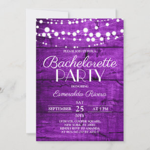 Rustic Purple Wood Bachelorette Party Invitation