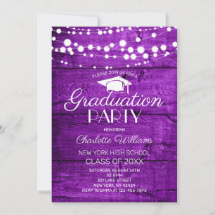 Rustic Purple Wood Graduation Party Invitation