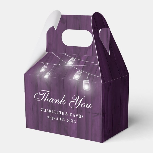 Rustic Purple Wood Mason Jars Wedding Thank You Favour Box (Front Side)