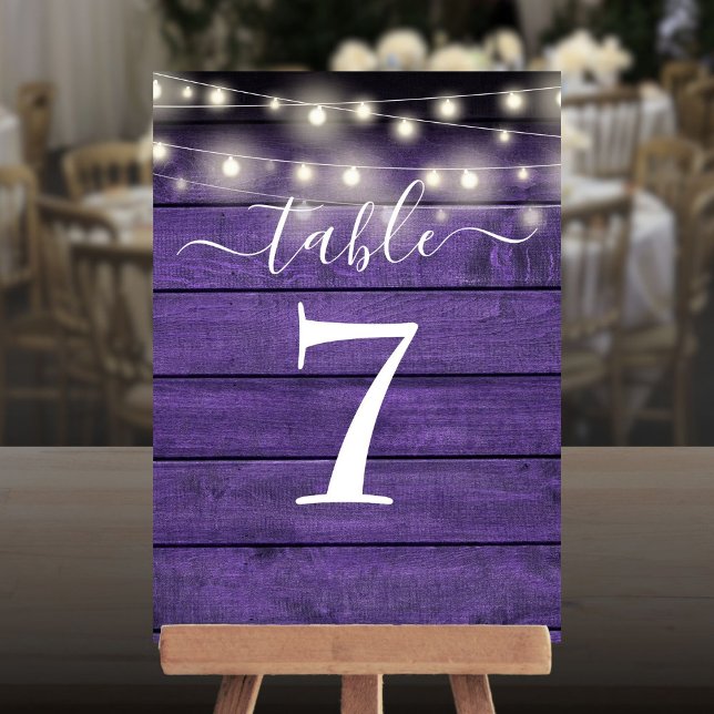 Rustic Purple Wood String Lights Table Number (Rustic Purple Wood String Lights Table Number)