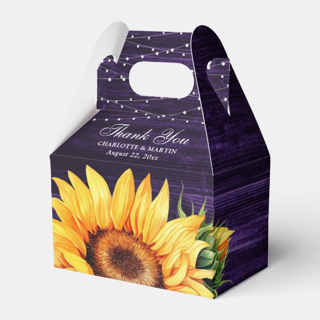 Rustic Purple Wood Sunflower Wedding Favor Box (Front Side)