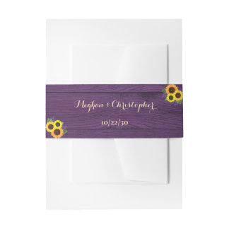 Rustic Purple Wood Sunflowers Lavender Wedding Invitation Belly Band