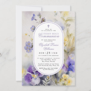 Rustic Purple & Yellow First Holy Communion Invitation