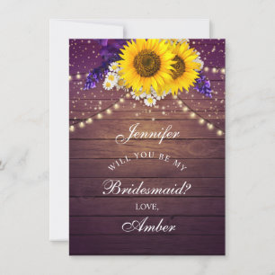 Rustic Purple Yellow Sunflower Floral Country Barn Invitation