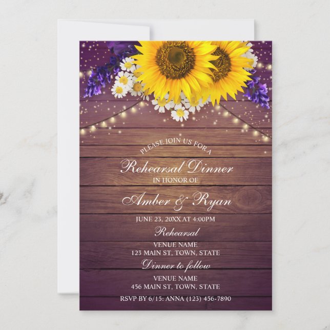 Rustic Purple Yellow Sunflower Floral Country Barn Invitation (Front)