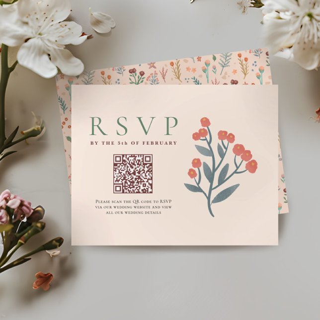 Rustic QR Code Boho Wildflowers Wedding RSVP (Creator Uploaded)