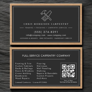 Rustic QR Code Carpenter Carpentry Services Business Card