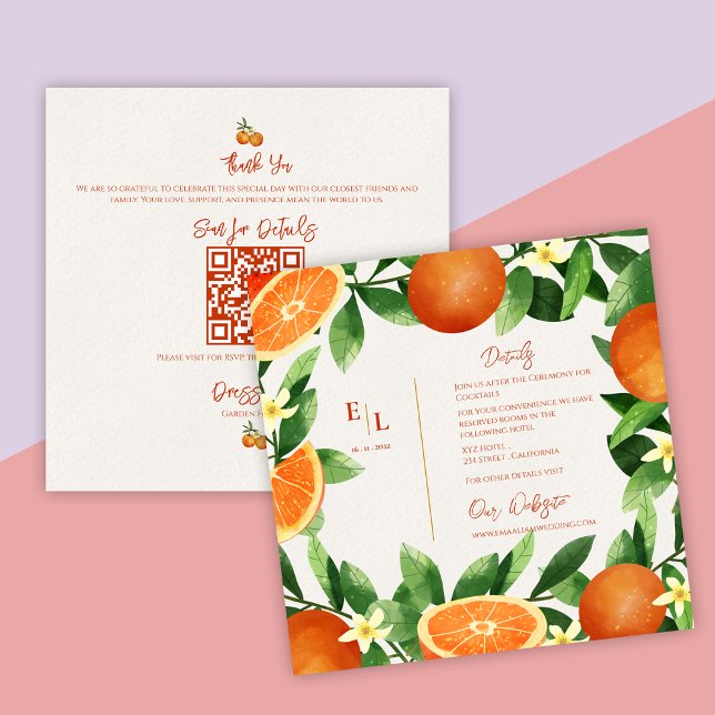 Rustic QR Code Citrus Orange Fall Wedding Details Enclosure Card (Rustic QR Code Citrus Orange Fall Wedding Details Enclosure Card)