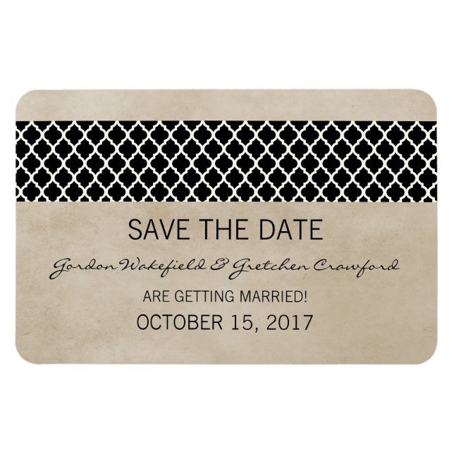 Rustic Quatrefoil Save the Date Magnet, Ebony Magnet (Horizontal)