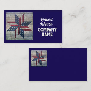 rustic quilt block pattern Stars and Stripes blue Business Card