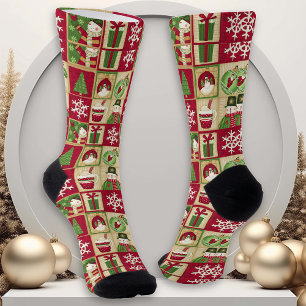 Rustic Quilt look Christmas holiday Socks