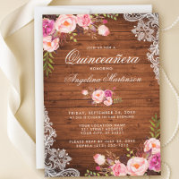 Rustic Quinceanera Wood Lace Pink Floral
