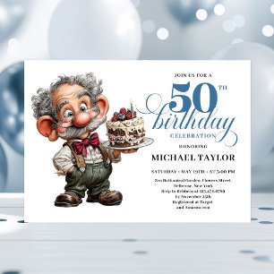 Rustic Quirky Man 50th Birthday Whimsical Humor Invitation