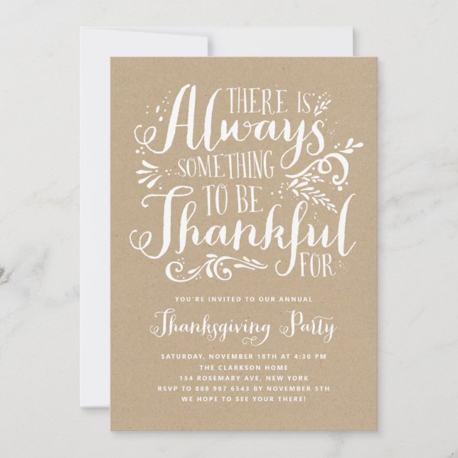 Rustic Quote Faux Kraft Paper Thanksgiving Party Invitation (Front)