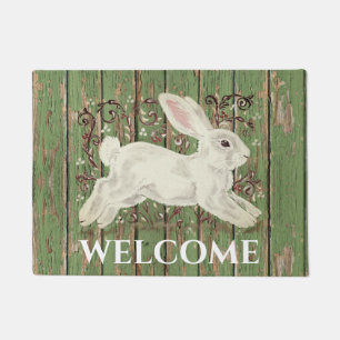 Rustic Rabbit Welcome Green Wood Any Season Doormat