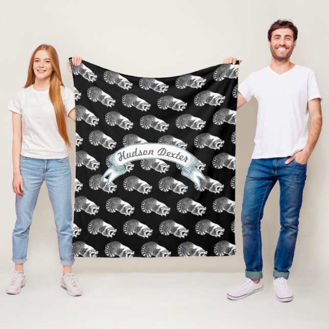 Rustic Racoon Folk Art Pattern Fleece Blanket (In Situ)