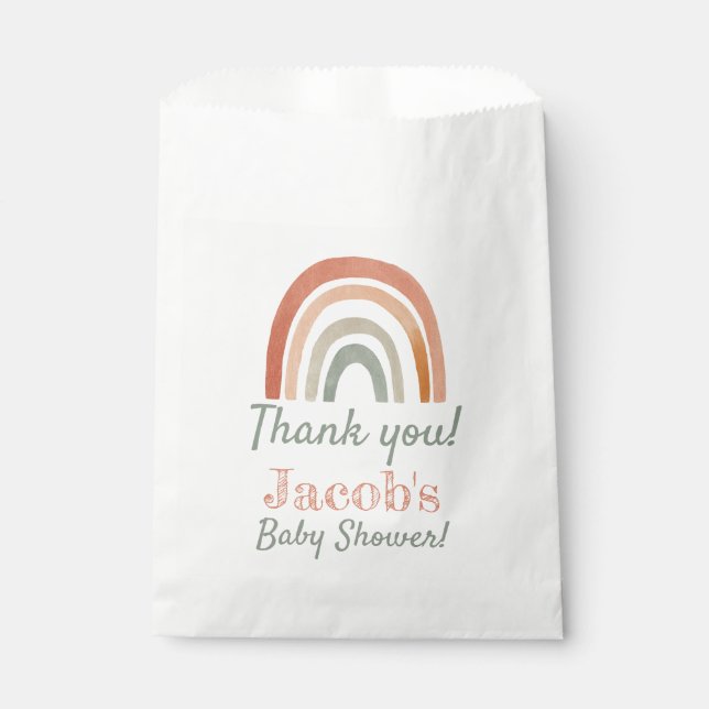 Rustic rainbow baby shower thank you favour bag (Front)