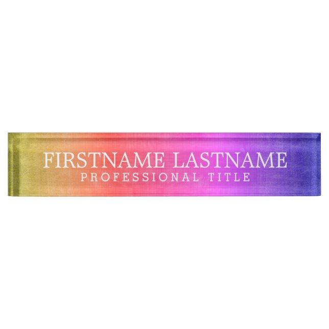 Rustic Rainbow Colourful Name & Professional Title Nameplate (Front)