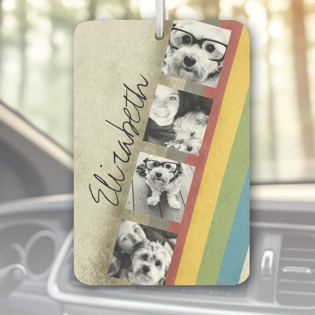 Rustic Rainbow Hipster 4 Photo Custom Collage Car Air Freshener (Custom Air Freshener with Photo Collage)
