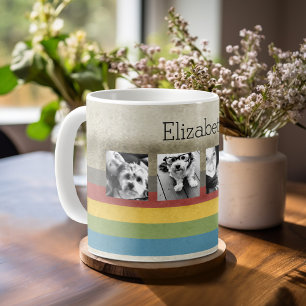 Rustic Rainbow Hipster 4 Photo Custom Collage Coffee Mug