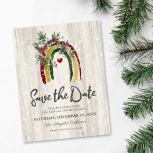 Rustic Rainbow Holiday Save the Date Postcard