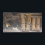 Rustic Ranch Cowboy Boots for Two Monogram Desk Mat<br><div class="desc">This fun,  rustic desk mat features two pair of cowboy boots against a log cabin wall. For the western or horse lover. Created by Simply Farmhouse Press; photo by Melanie Mauer on Unsplash.</div>
