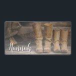Rustic Ranch Cowboy Boots for Two Monogram Desk Mat<br><div class="desc">This fun,  rustic desk mat features two pair of cowboy boots against a log cabin wall. For the western or horse lover. Created by Simply Farmhouse Press; photo by Melanie Mauer on Unsplash.</div>