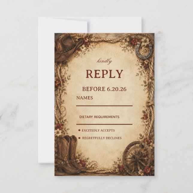 Rustic Ranch Elegant RSVP Card (Front)