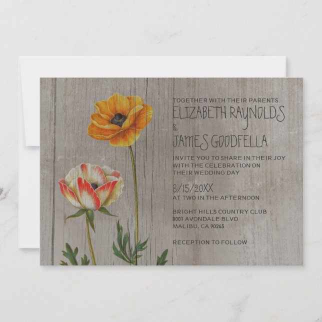 Rustic Ranunculus Wedding Invitations (Front)