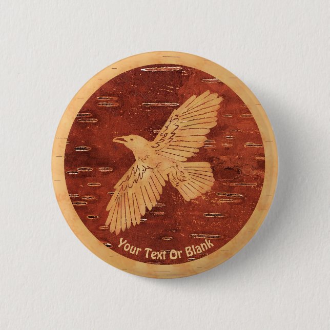 Rustic Raven On Inner Birch Bark 6 Cm Round Badge (Front)