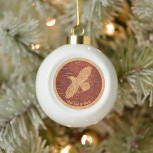 Rustic Raven On Inner Birch Bark Ceramic Ball Christmas Ornament