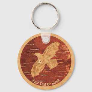 Rustic Raven On Inner Birch Bark Key Ring