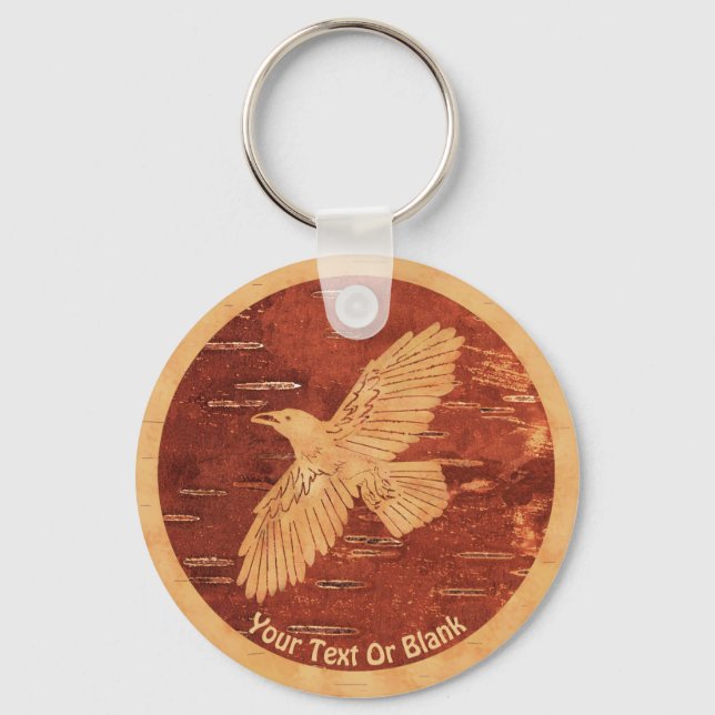 Rustic Raven On Inner Birch Bark Key Ring (Front)
