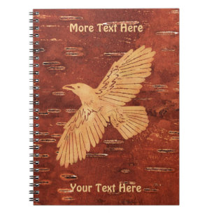 Rustic Raven On Inner Birch Bark Notebook