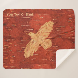 Rustic Raven On Inner Birch Bark Sherpa Blanket