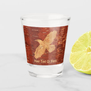 Rustic Raven On Inner Birch Bark Shot Glass