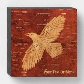 Rustic Raven On Inner Birch Bark Wooden Box Sign (Front Horizontal)