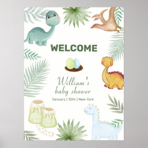 Rustic Rawr Volcano Dinosaur Baby Shower Welcome Poster