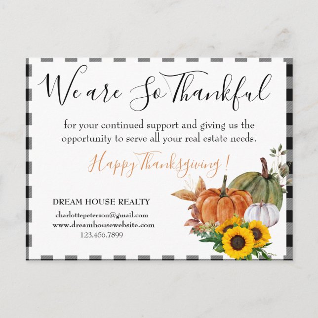 Rustic Real Estate Agent Business Thanksgiving   Holiday Postcard (Front)