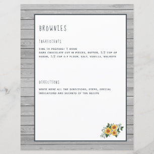 Rustic recipe pages for cookbook binder organiser