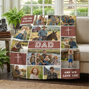 Rustic Red 12 Photo Custom Dad Name Faith Legacy Fleece Blanket